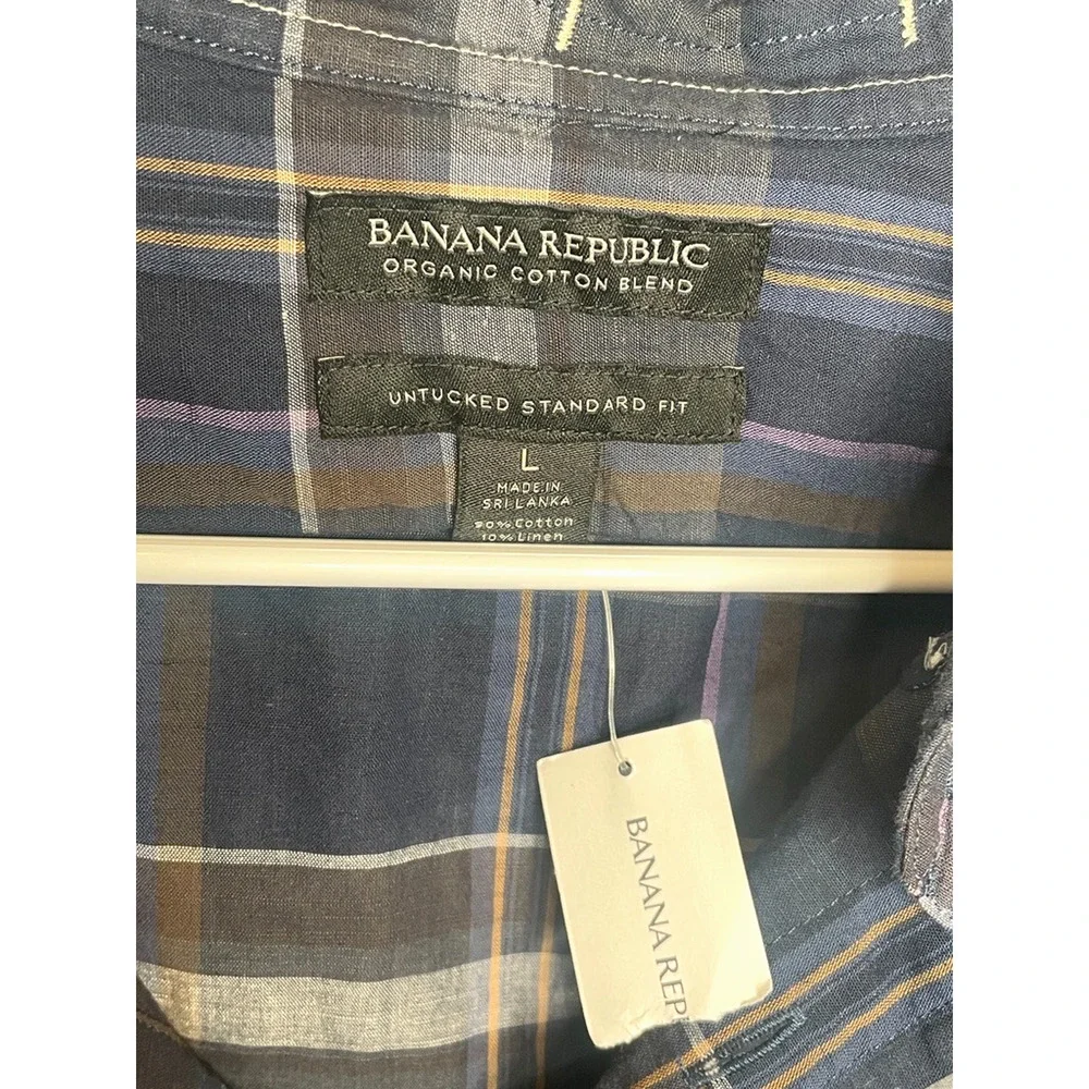 NWT Banana Republic Men's Button Shirt Sz L Organic Cotton Untucked Standard Fit
